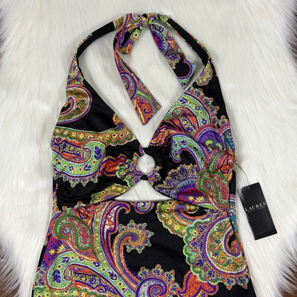 Lauren Ralph Lauren Women's Size 12 Paisley Halter Cut Out One Piece Swimsuit